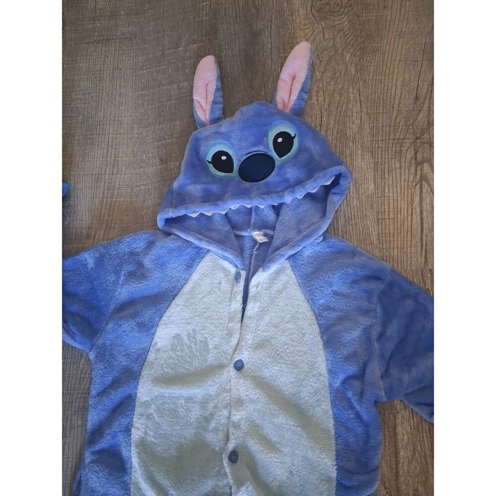 Stitch Costume Kids Size 7/8 Years Blue Fleece Hooded One Piece - Picture 6 of 7
